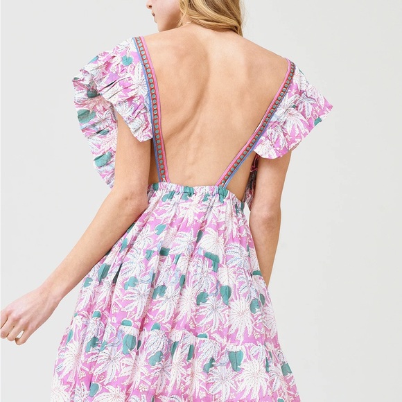 Saint Bernard Oliphant Cross Back Mini Dress in Pink and Teal - Picture 3 of 6